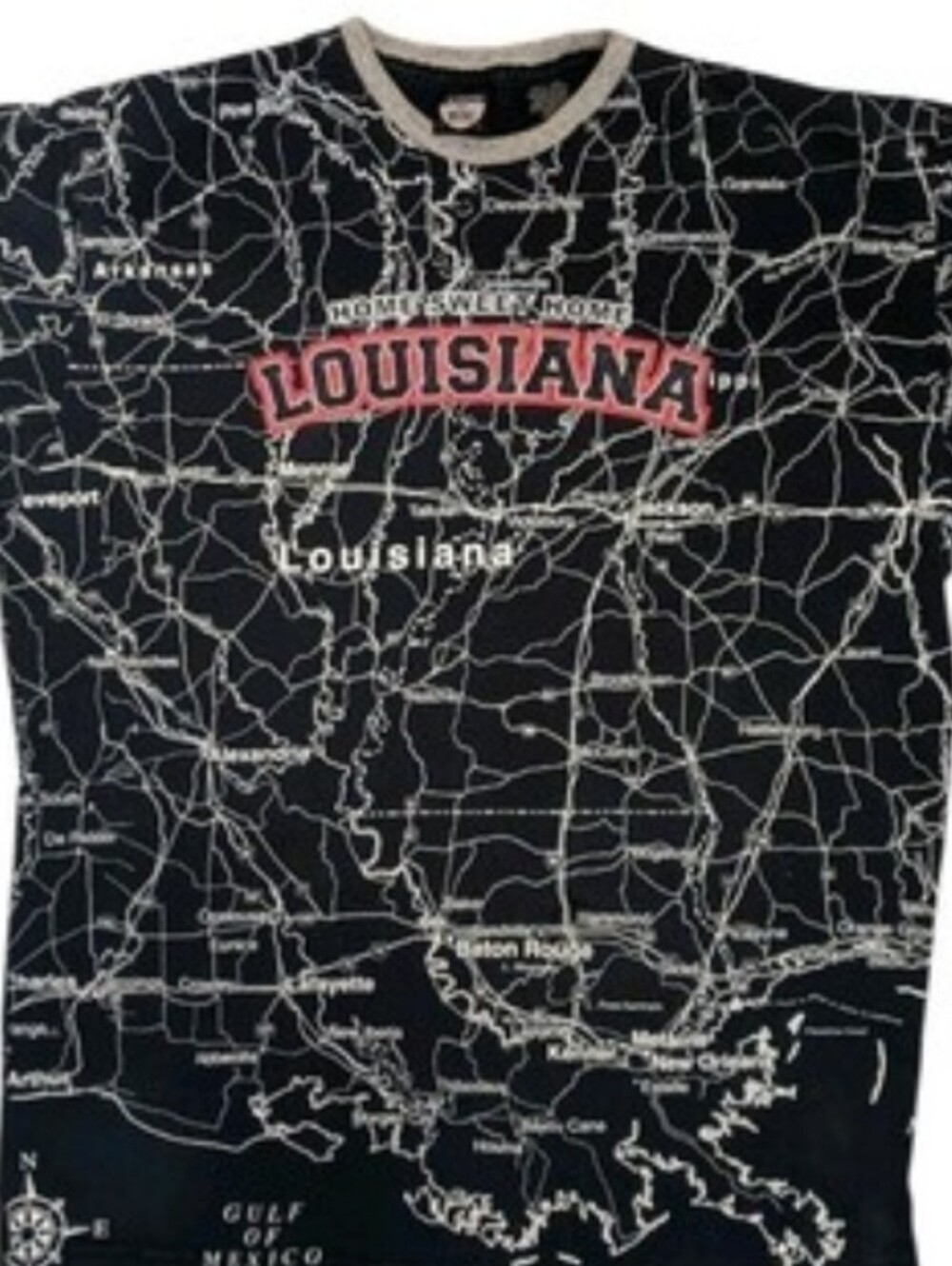 Louisiana Tee Road Map Towns Men Large